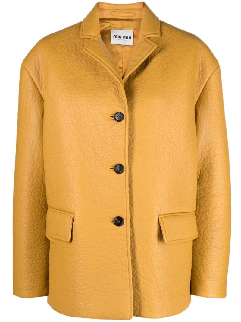 Miu Miu logo-appliqué leather jacket - Yellow von Miu Miu