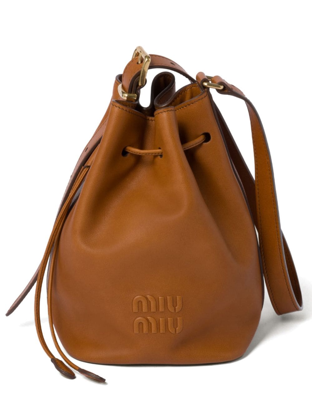 Miu Miu logo-embossed leather bucket bag - Brown von Miu Miu