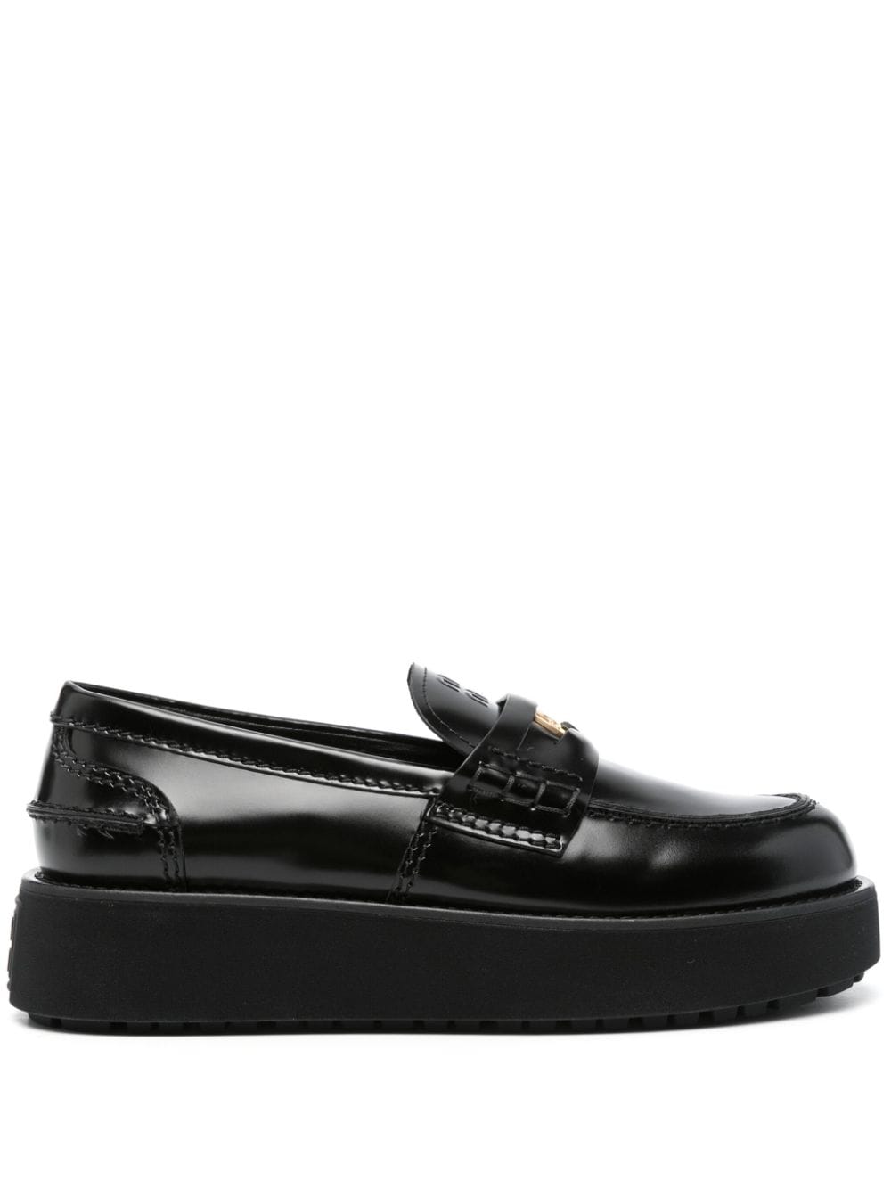 Miu Miu logo-embossed leather loafers - Black von Miu Miu