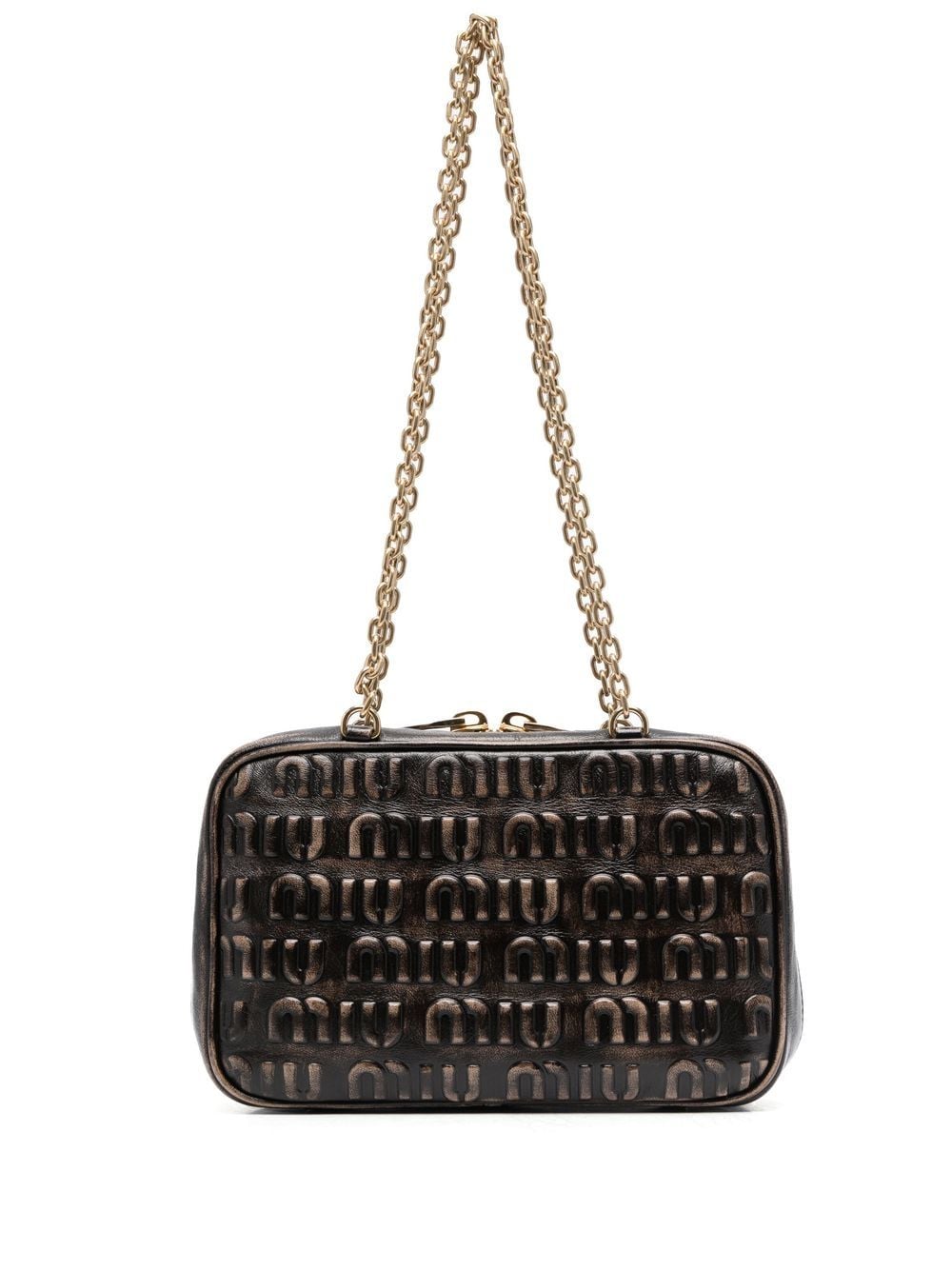 Miu Miu logo-embossed leather shoulder bag - Brown von Miu Miu