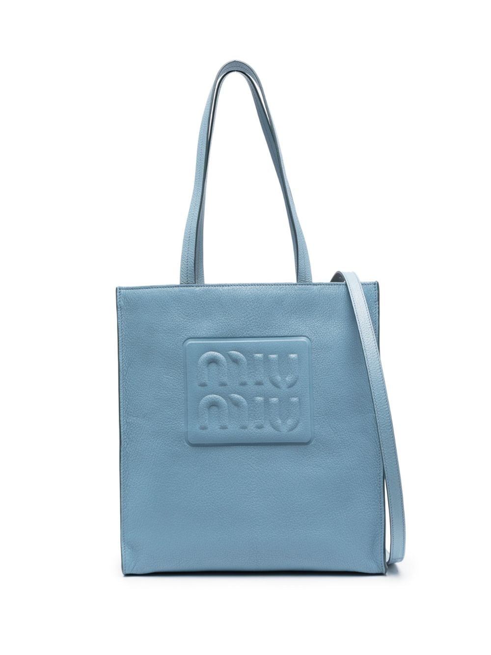 Miu Miu logo-embossed leather tote bag - Blue von Miu Miu