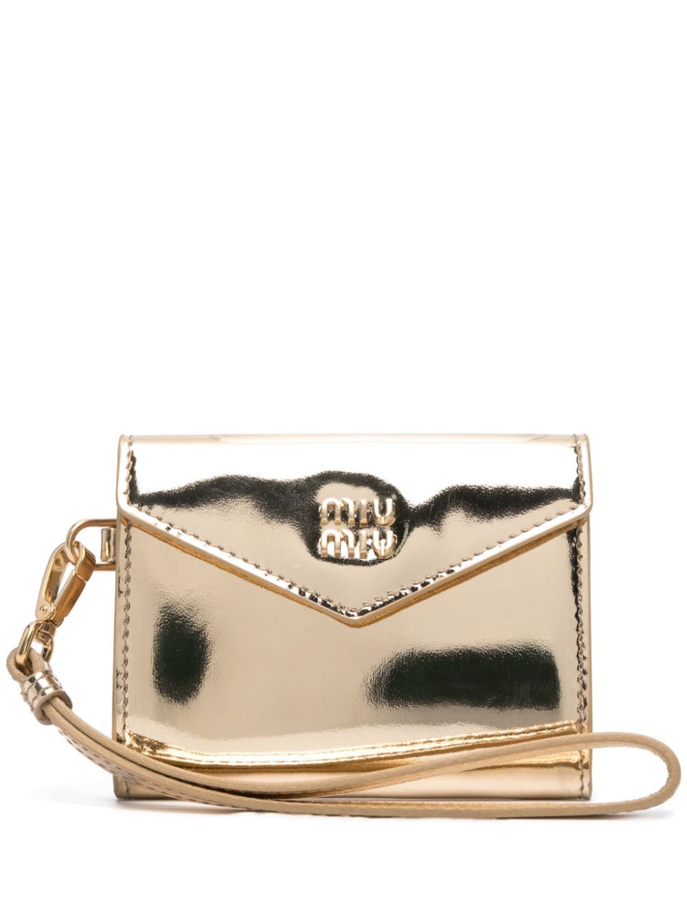 Miu Miu logo-embossed patent leather purse - Gold von Miu Miu