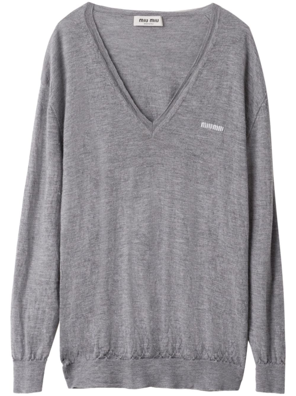 Miu Miu logo-embroidered cashmere jumper - Grey von Miu Miu