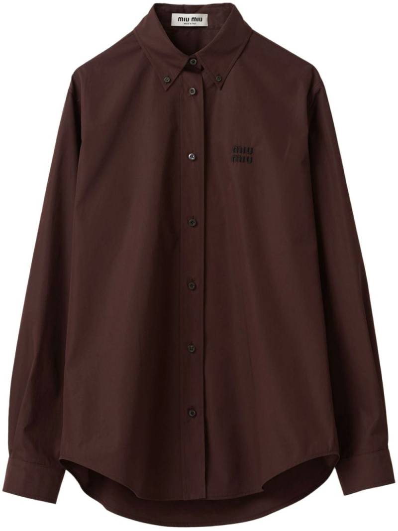 Miu Miu logo-embroidered cotton shirt - Brown von Miu Miu