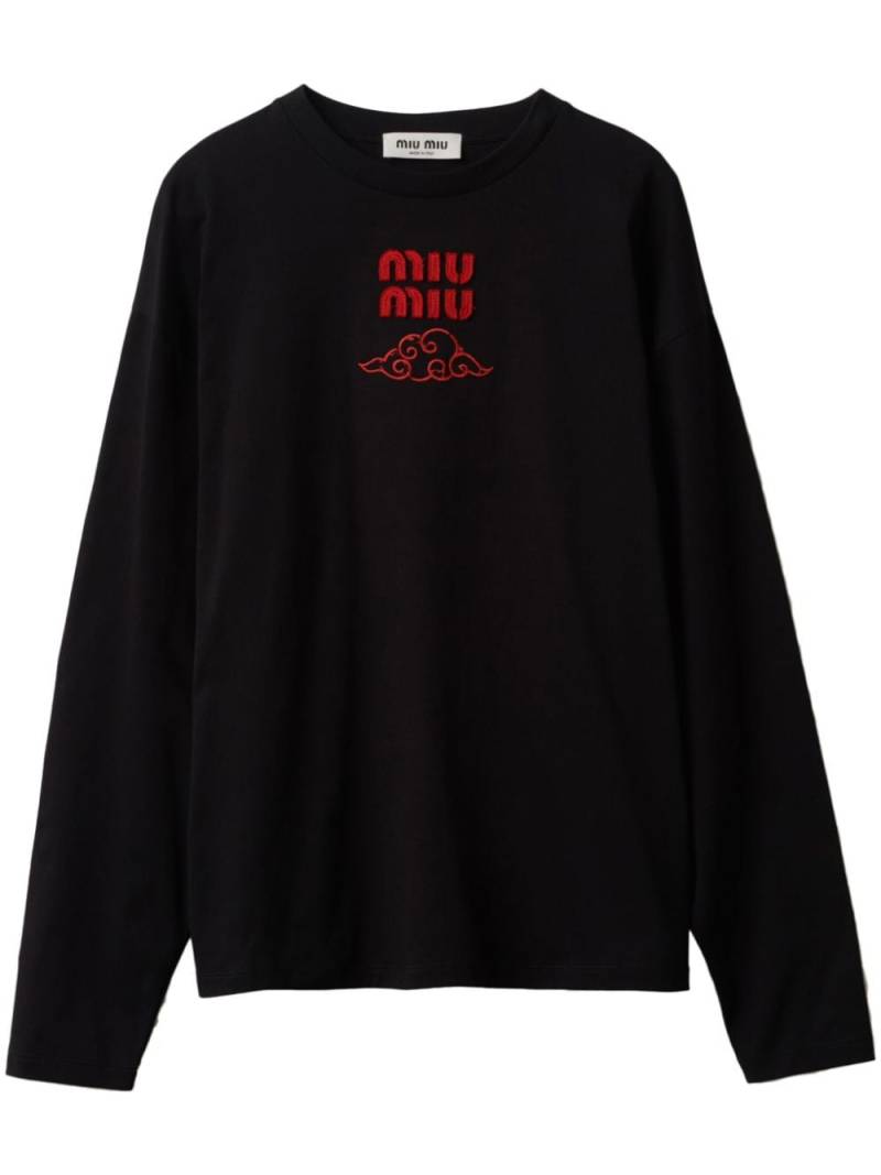 Miu Miu logo-embroidered cotton sweatshirt - Black von Miu Miu