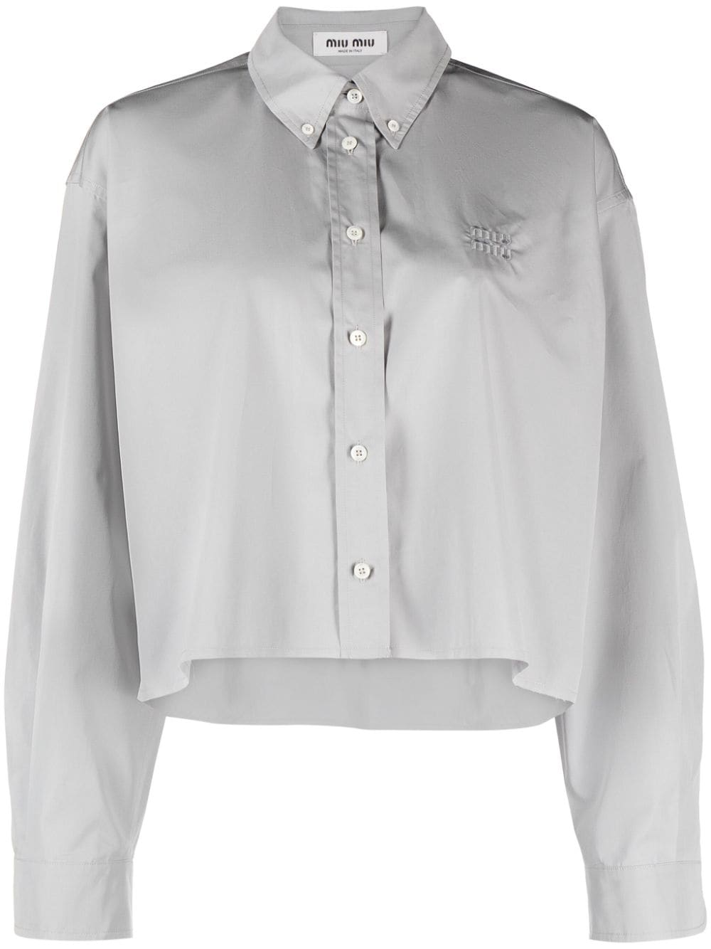 Miu Miu logo-embroidered cropped shirt - Grey von Miu Miu