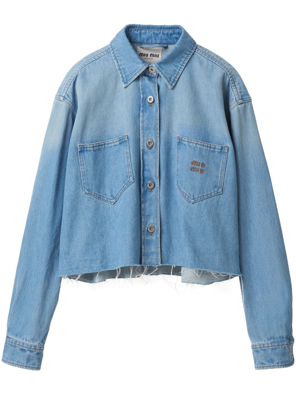 Miu Miu logo-embroidered denim jacket - Blue von Miu Miu