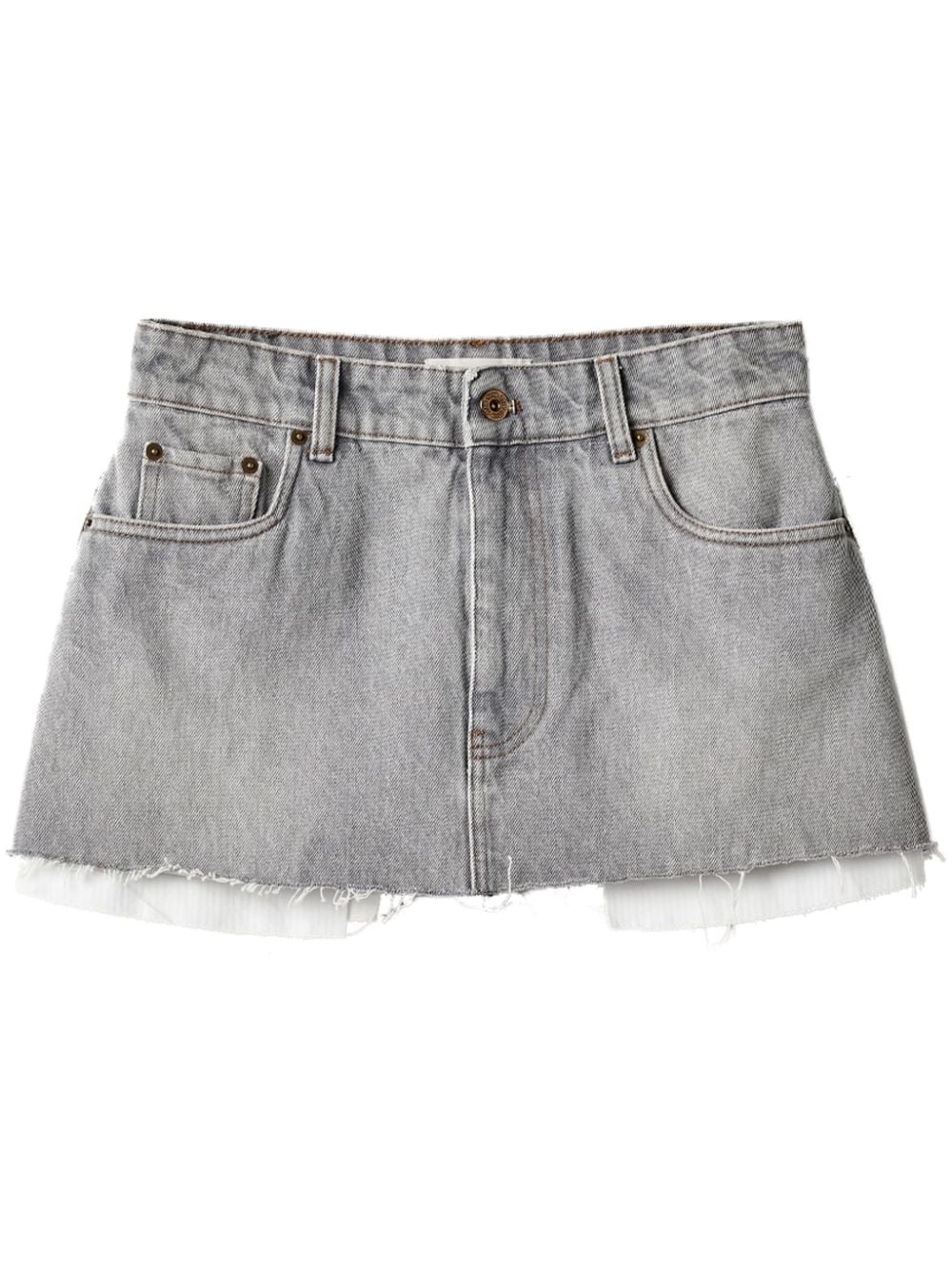 Miu Miu logo-embroidered denim miniskirt - Grey von Miu Miu