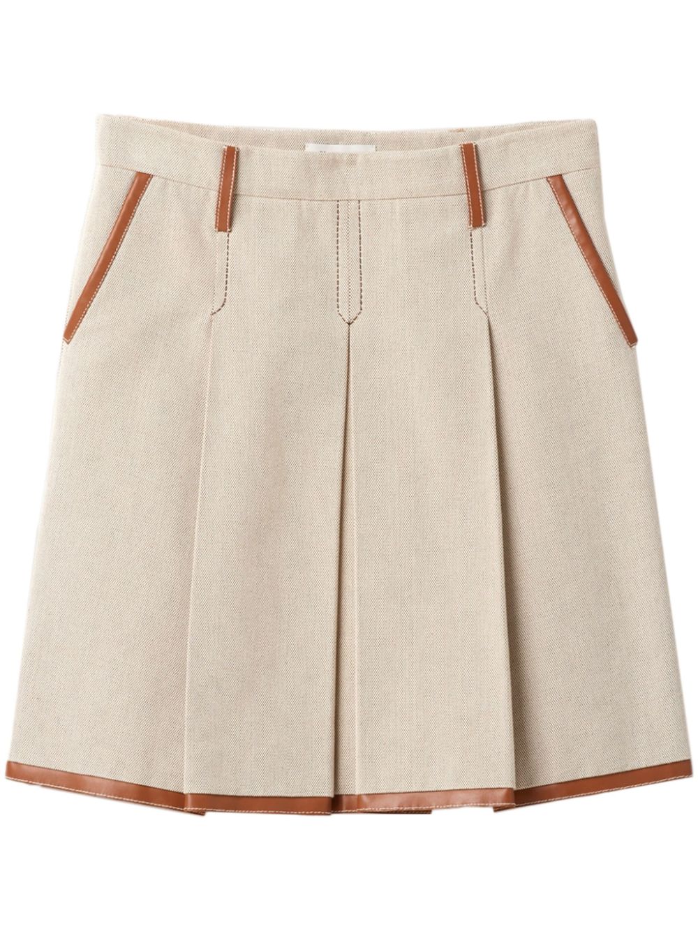 Miu Miu logo-embroidered pleated skirt - Neutrals von Miu Miu