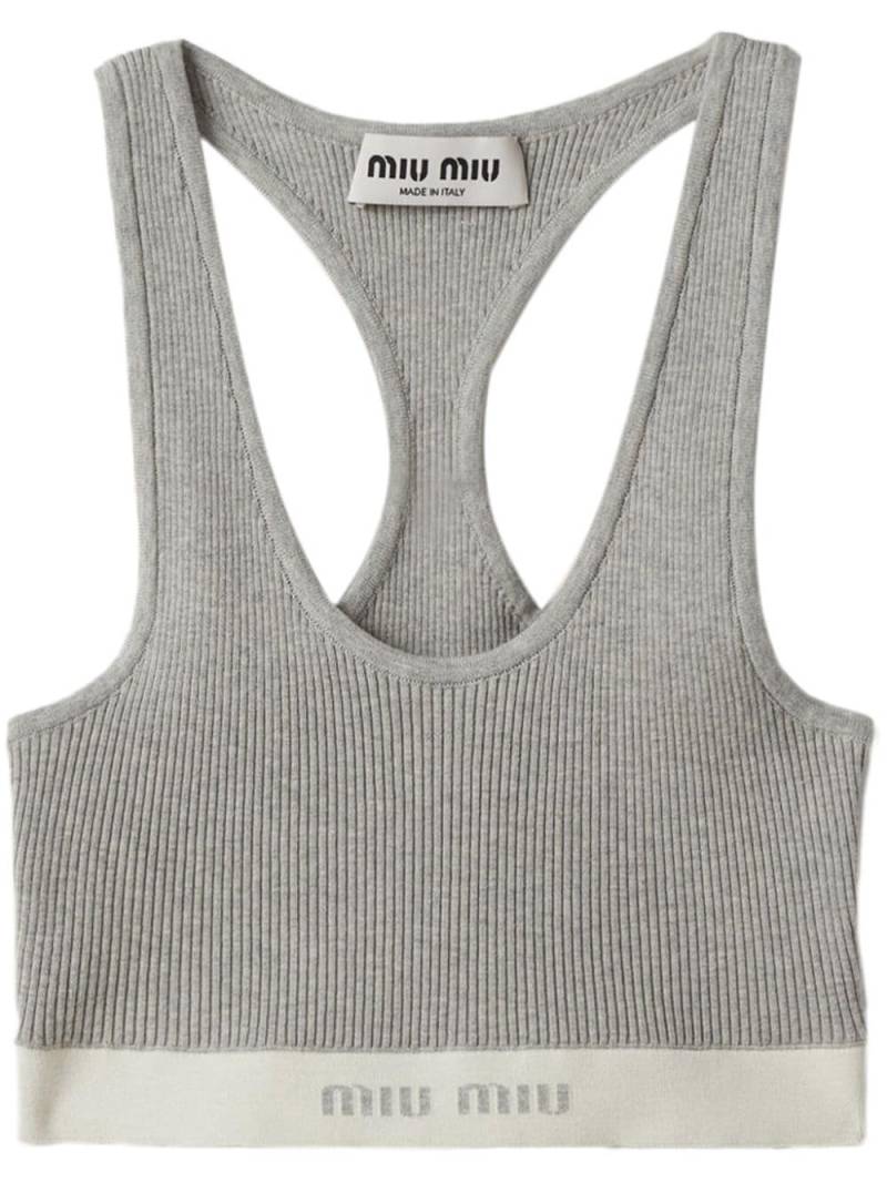 Miu Miu logo-embroidered top - Grey von Miu Miu