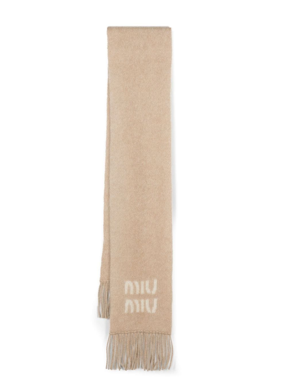Miu Miu logo-jacquard fringed scarf - Neutrals von Miu Miu