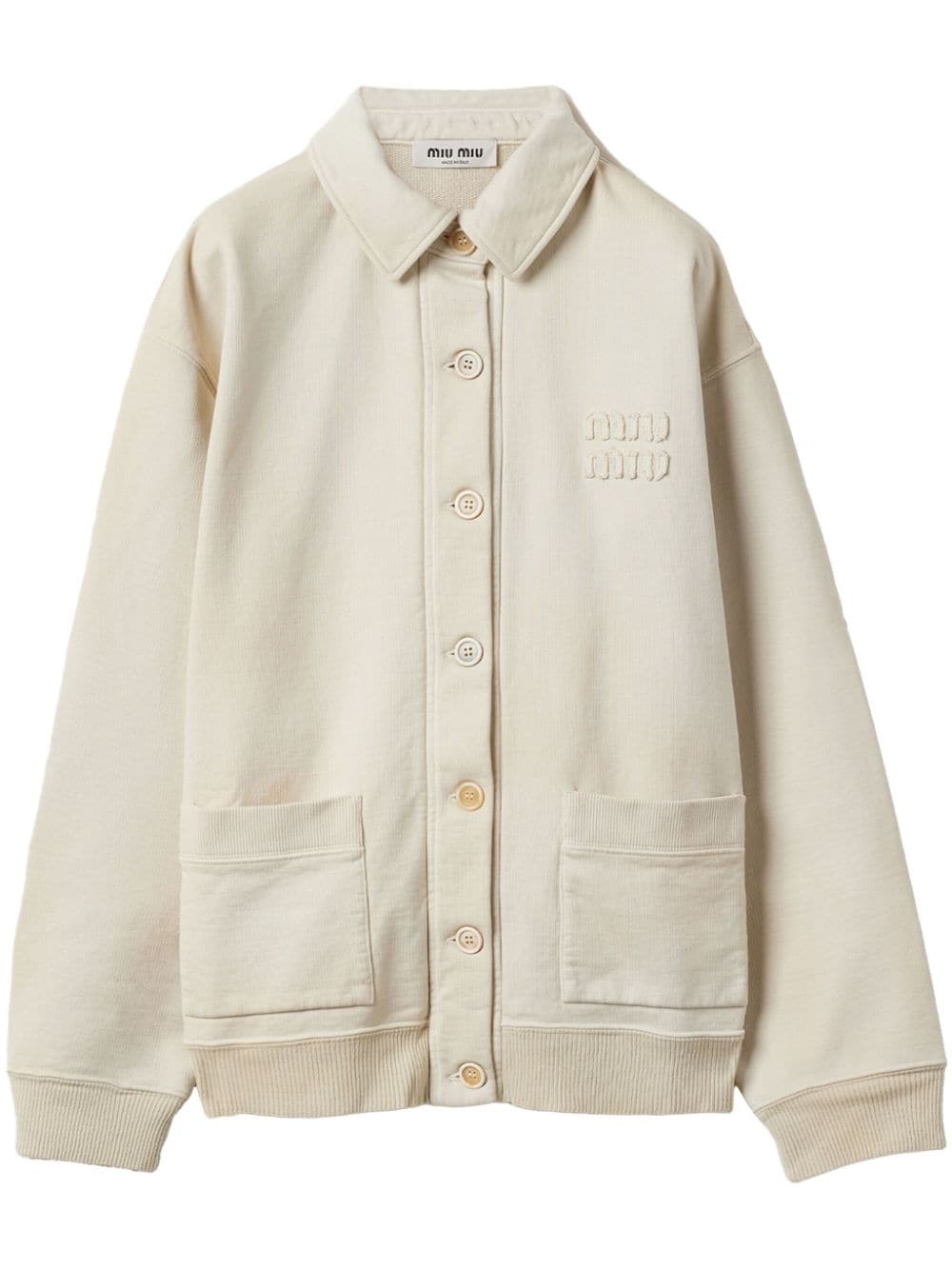 Miu Miu logo-lettering cotton shirt jacket - Neutrals von Miu Miu