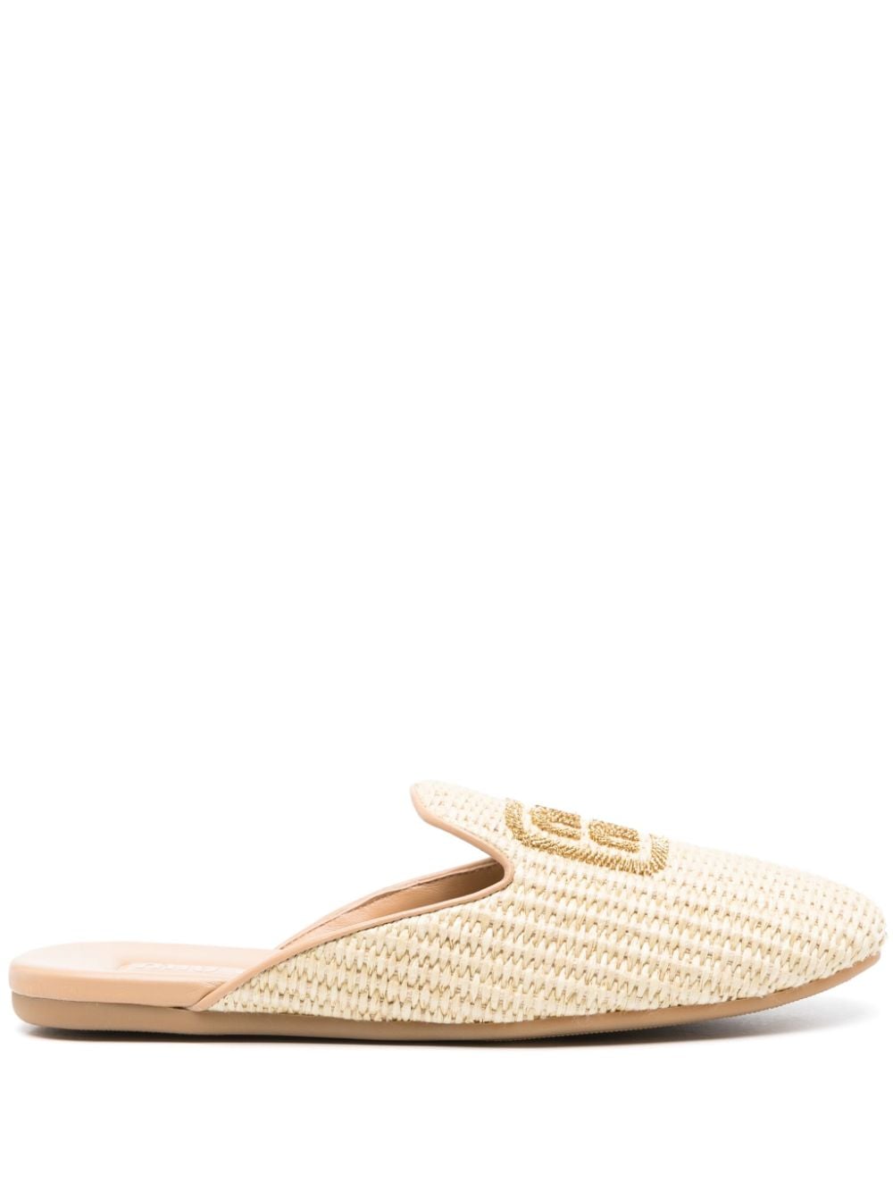 Miu Miu logo-lettering raffia slippers - Neutrals von Miu Miu