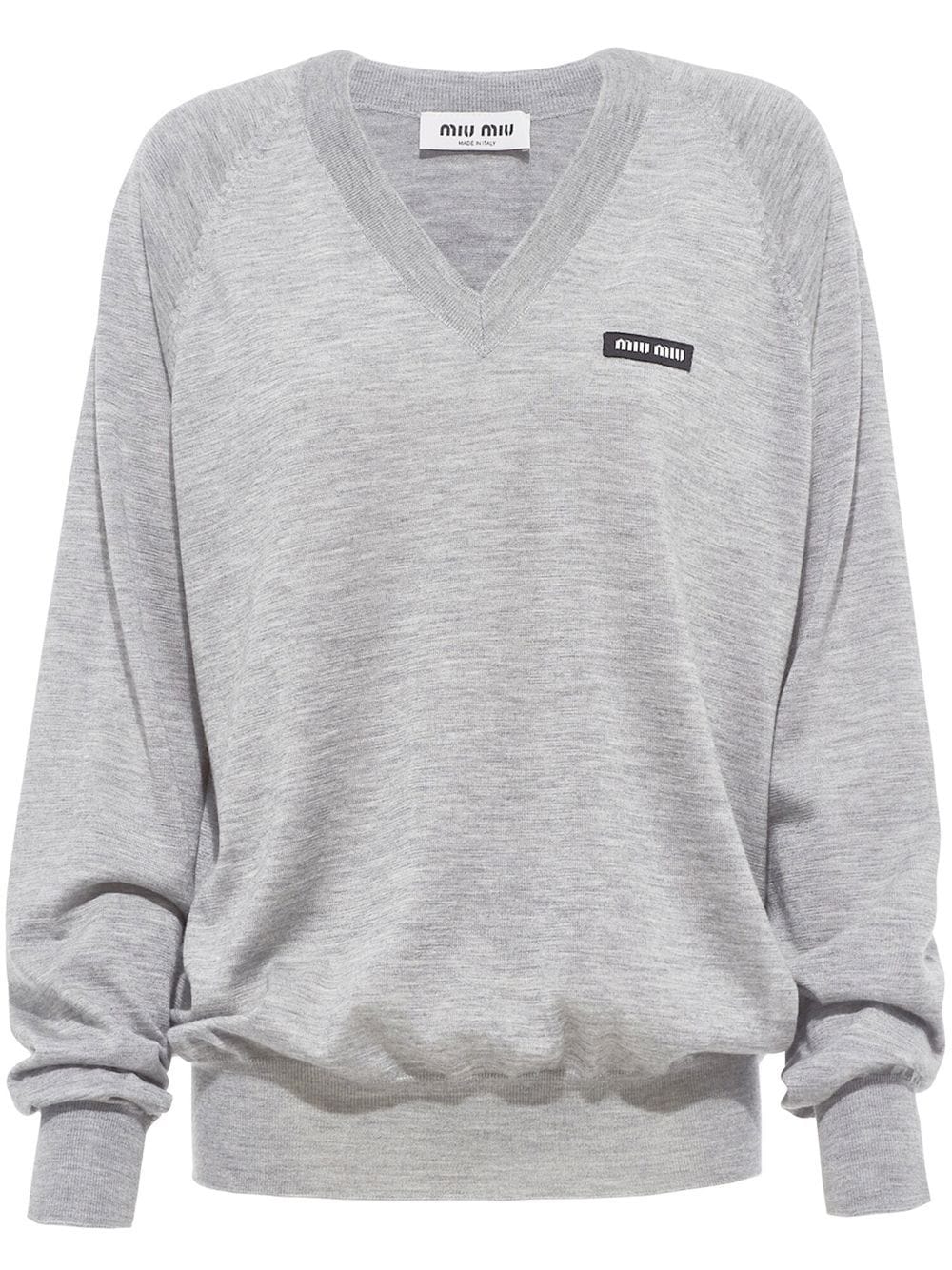 Miu Miu logo-patch V-neck cashmere jumper - Grey von Miu Miu