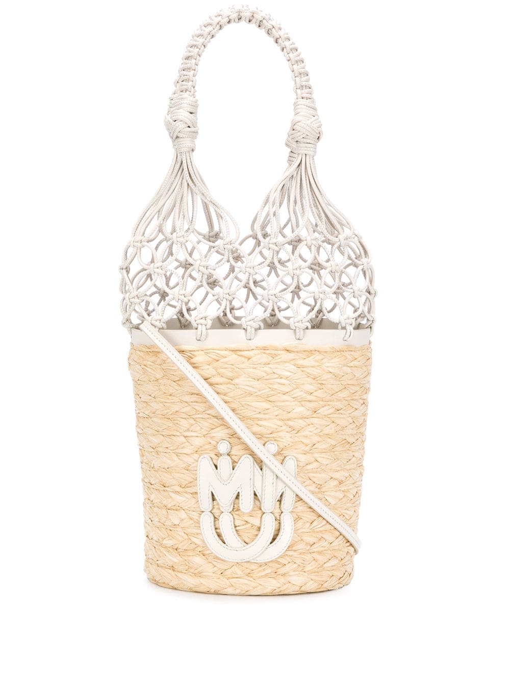 Miu Miu logo-patch mesh bucket bag - Neutrals von Miu Miu