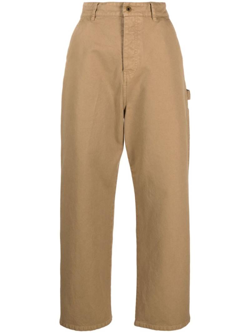 Miu Miu logo-patch straight-leg cotton trousers - Brown von Miu Miu