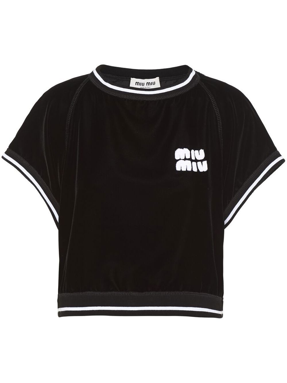 Miu Miu logo-patch velvet cropped T-shirt - Black von Miu Miu