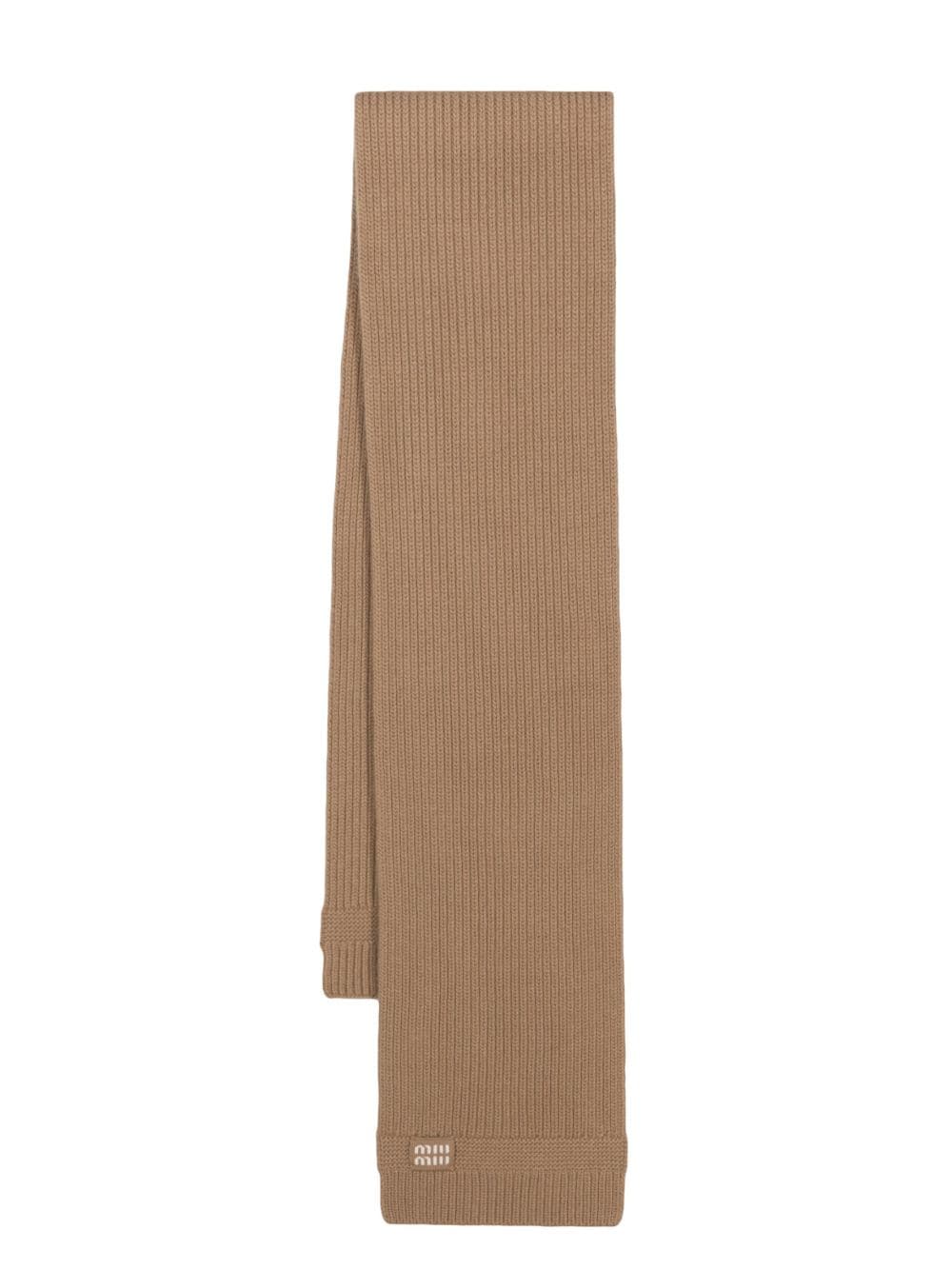 Miu Miu logo-patch virgin wool-blend scarf - Neutrals von Miu Miu