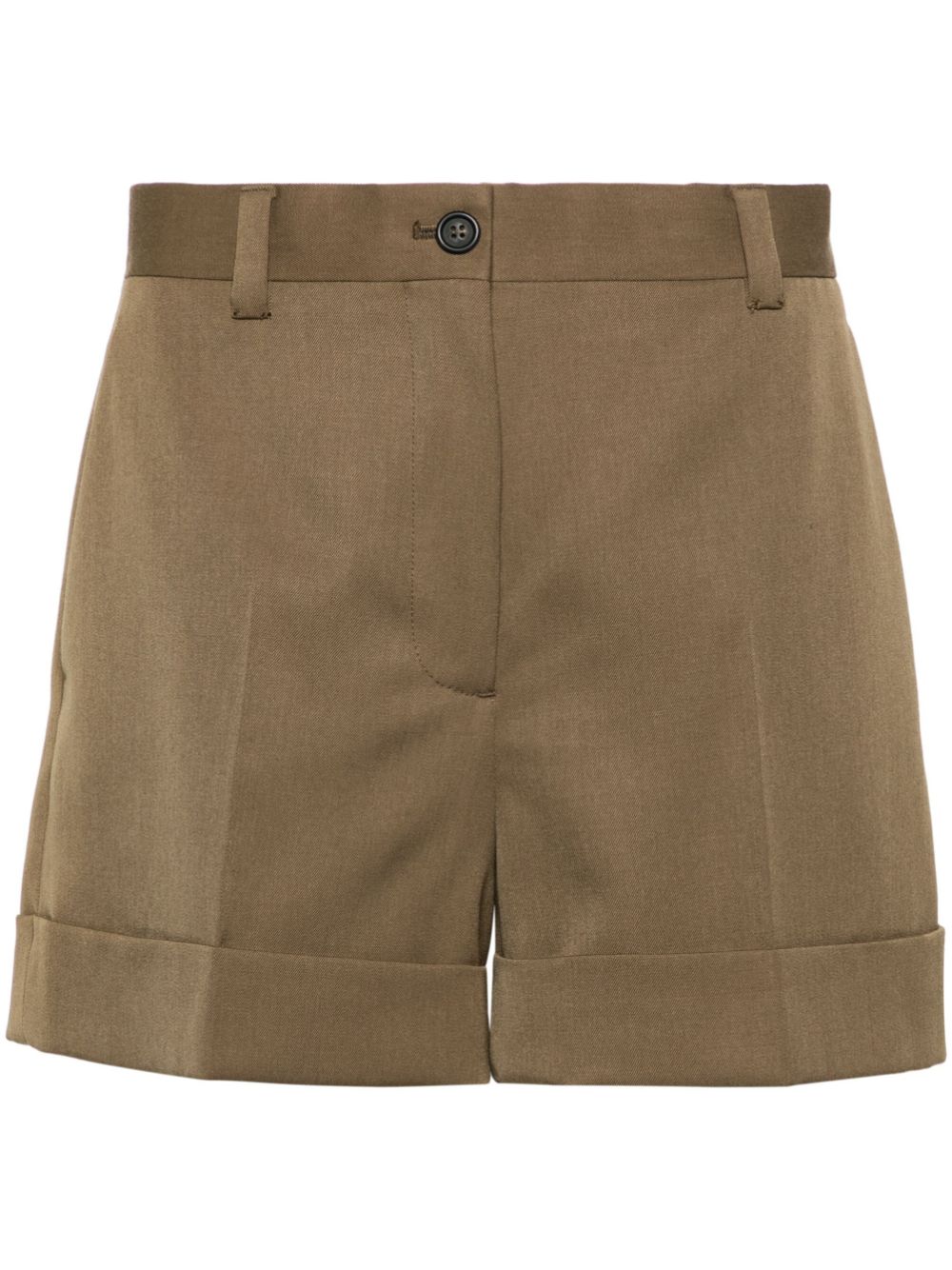 Miu Miu logo-patch wide-leg tailored shorts - Brown von Miu Miu