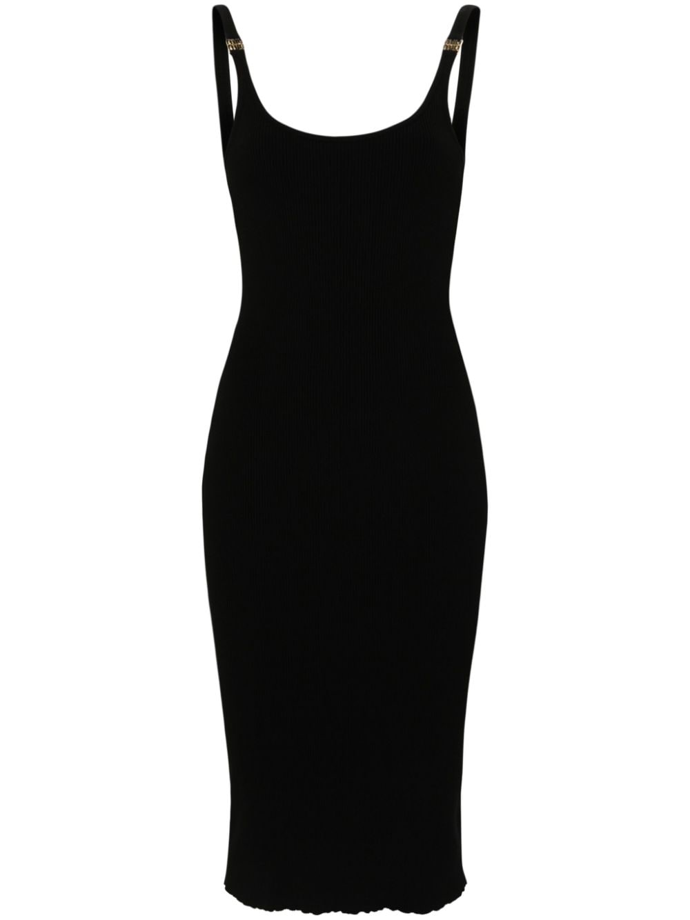 Miu Miu logo-plaque ribbed midi dress - Black von Miu Miu