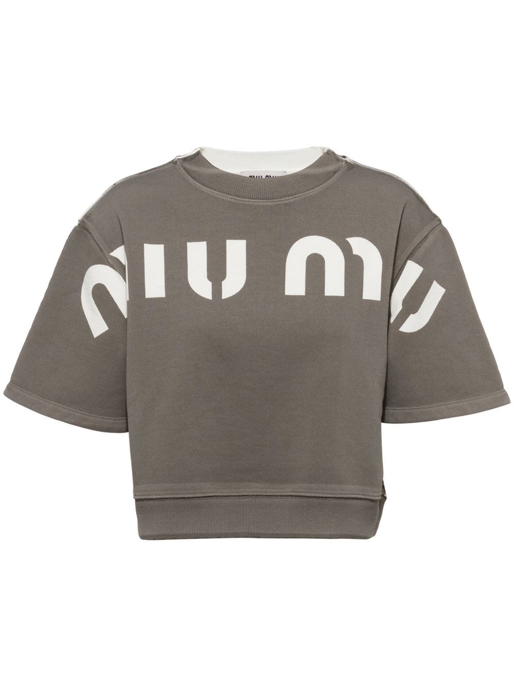 Miu Miu logo-print cropped T-shirt - Grey von Miu Miu