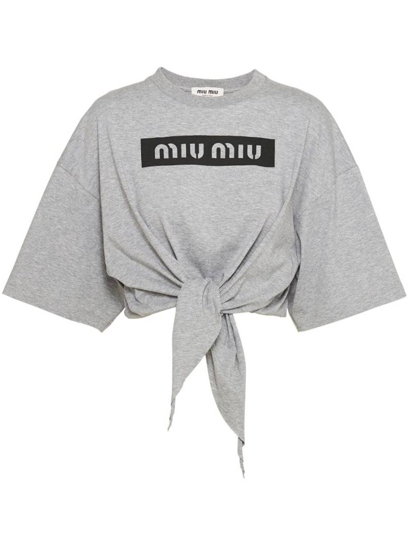 Miu Miu logo-print cropped cotton T-shirt - Grey von Miu Miu
