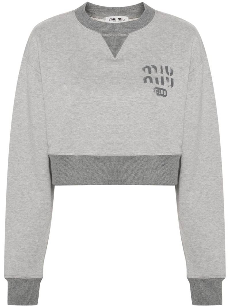 Miu Miu logo-print cropped cotton sweatshirt - Grey von Miu Miu