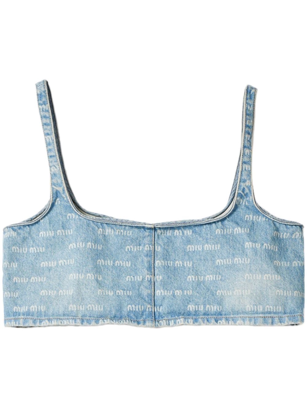 Miu Miu logo-print denim crop top - Blue von Miu Miu