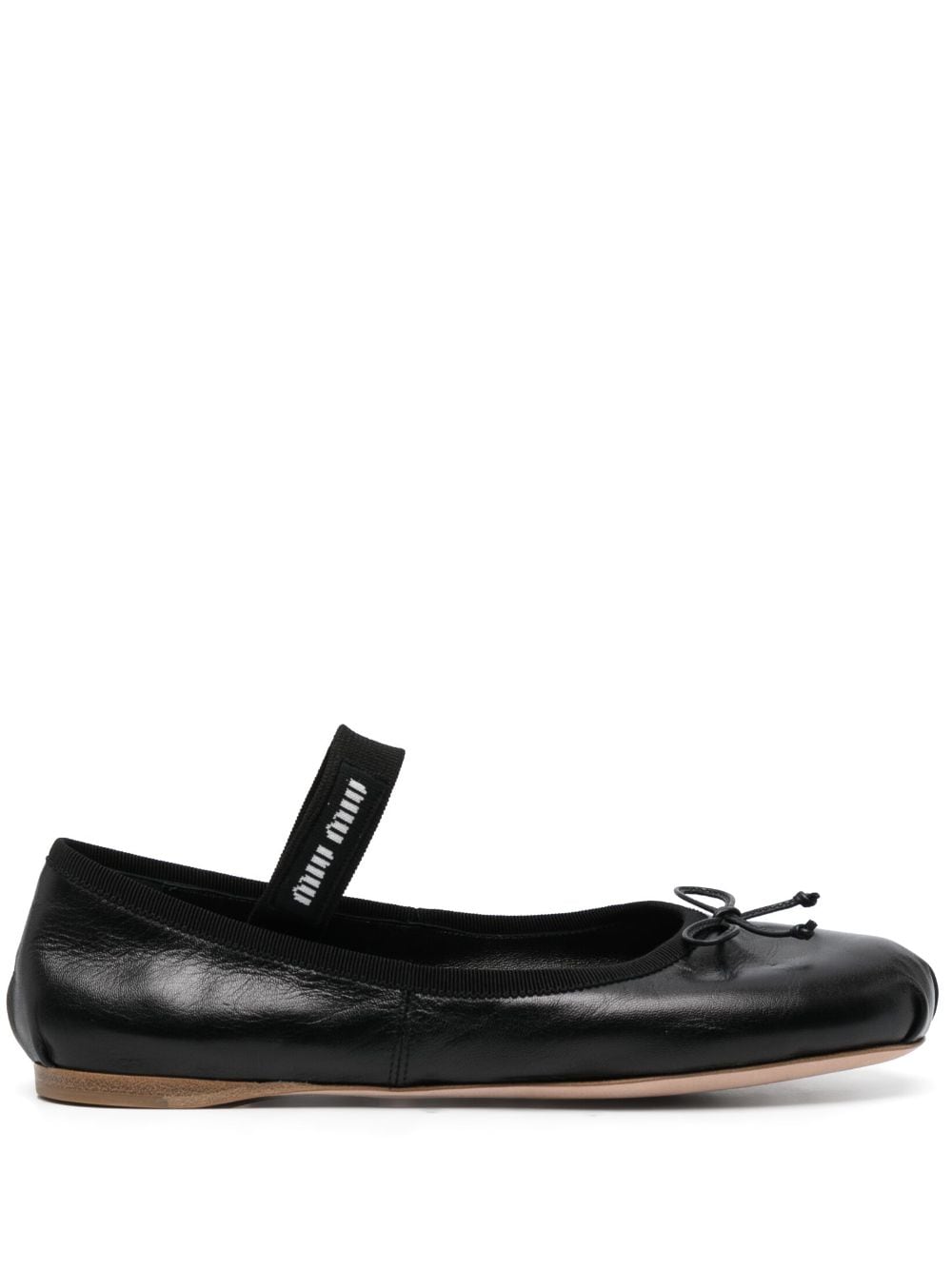 Miu Miu logo-print leather ballerina shoes - Black von Miu Miu