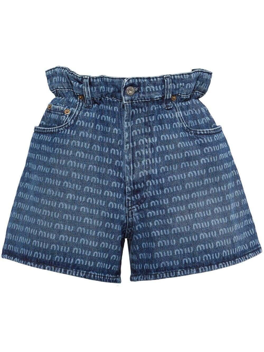 Miu Miu logo-print mini denim jeans - Blue von Miu Miu