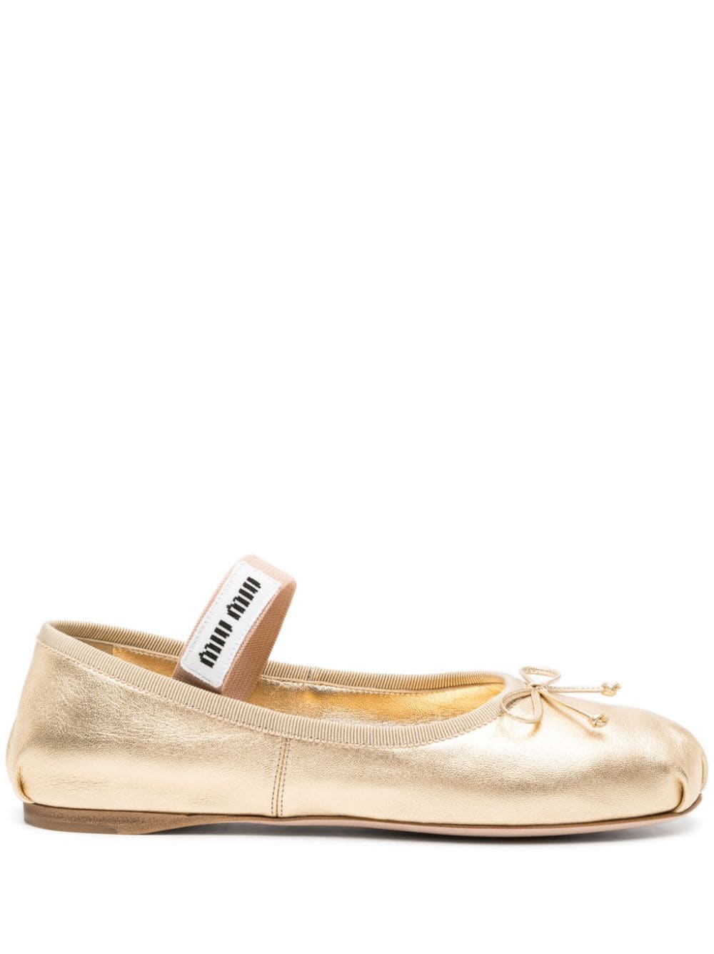 Miu Miu logo-strap leather ballerina shoes - Gold von Miu Miu