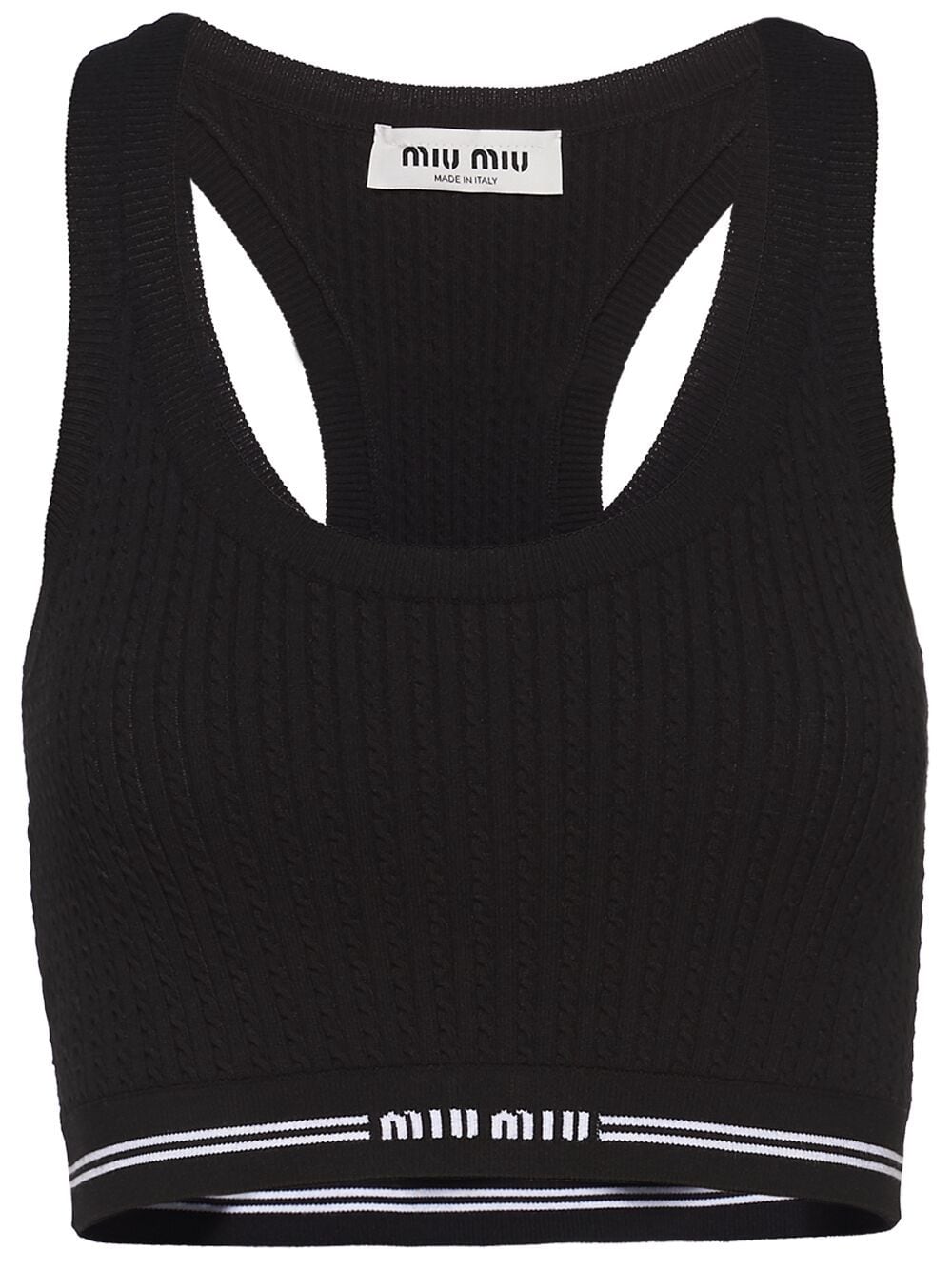 Miu Miu logo-underband sleeveless crop top - Black von Miu Miu