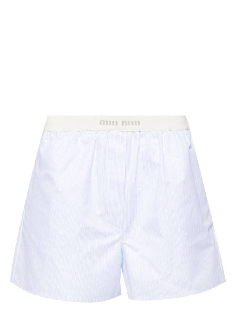 Miu Miu logo-waistband striped pajama shorts - Blue von Miu Miu