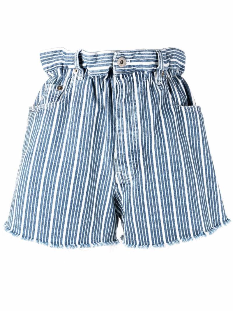 Miu Miu paperbag striped denim shorts - Blue von Miu Miu