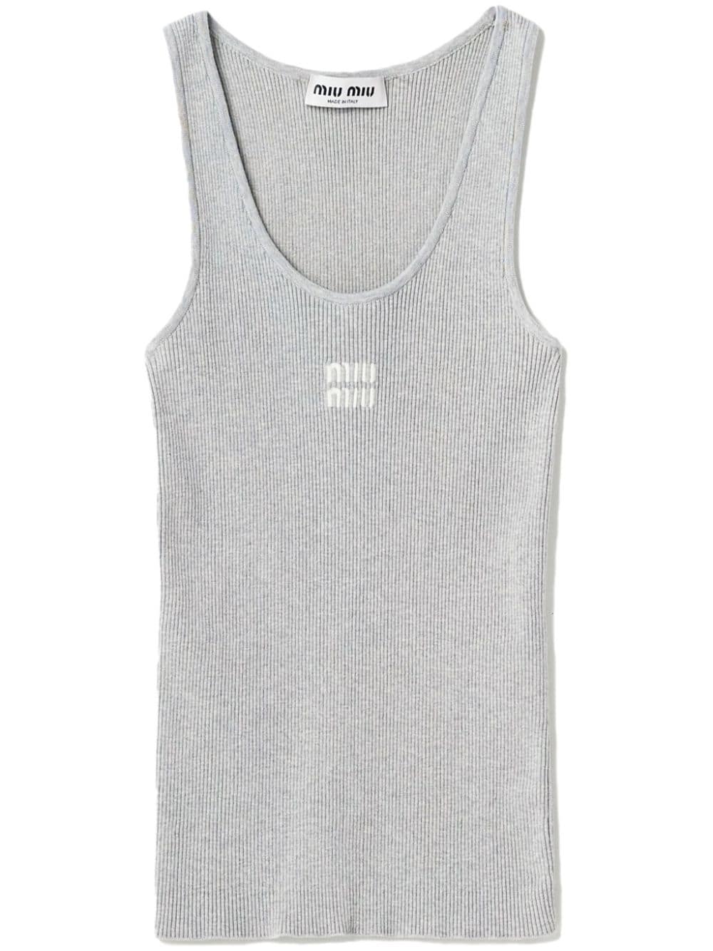 Miu Miu rib-knit cotton tank top - Grey von Miu Miu