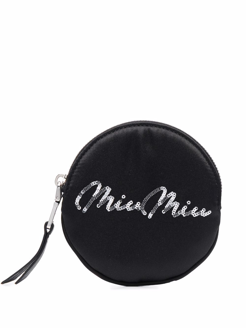 Miu Miu sequin logo round makeup bag - Black von Miu Miu