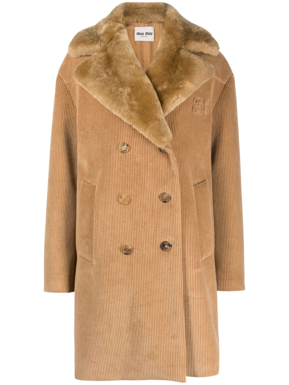 Miu Miu shearling-collar corduroy coat - Brown von Miu Miu