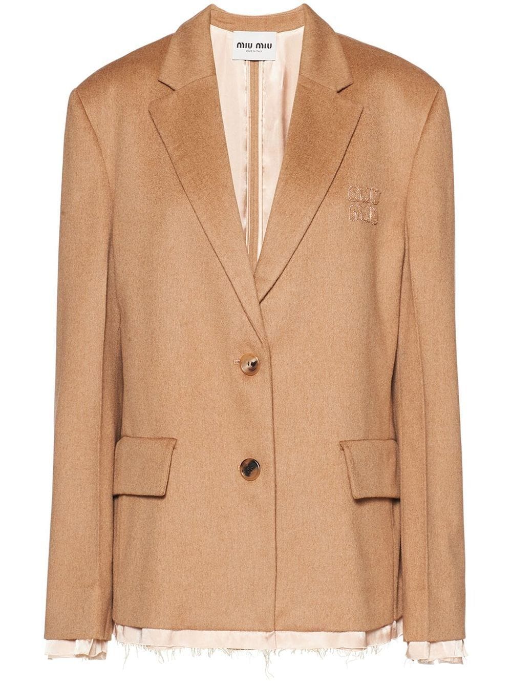 Miu Miu single-breasted frayed blazer - Brown von Miu Miu