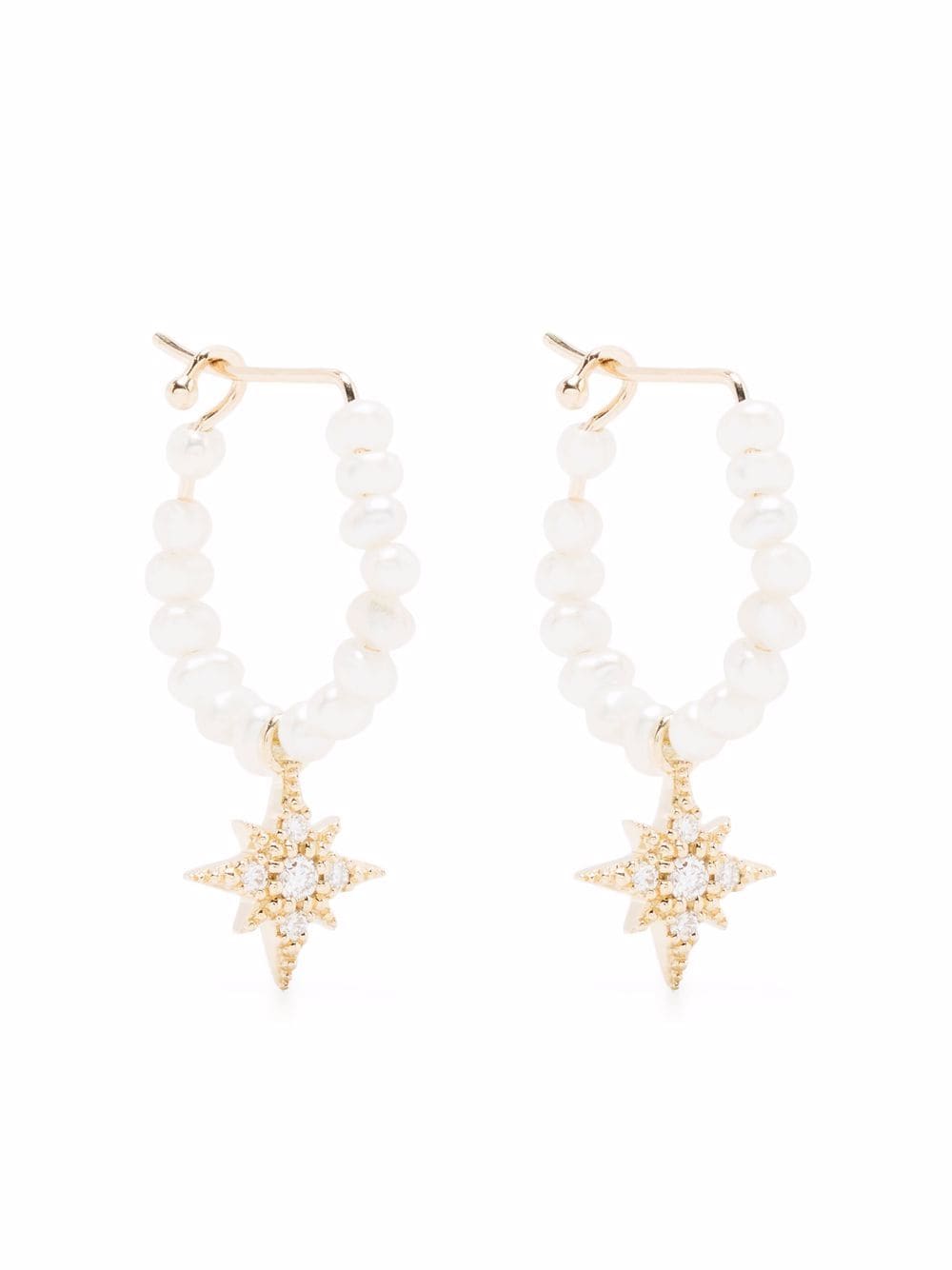 Mizuki 14kt yellow gold diamond star pearl hoop earrings von Mizuki