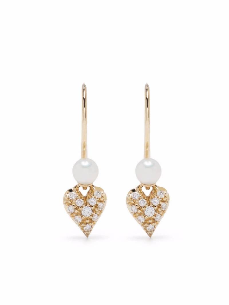 Mizuki 14kt yellow gold freshwater pearl and diamond heart earrings von Mizuki