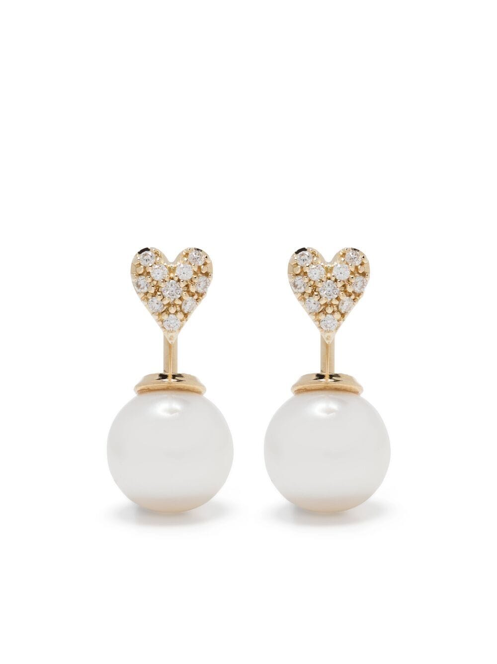 Mizuki 14kt yellow gold small diamond heart and pearl Horizon earrings von Mizuki