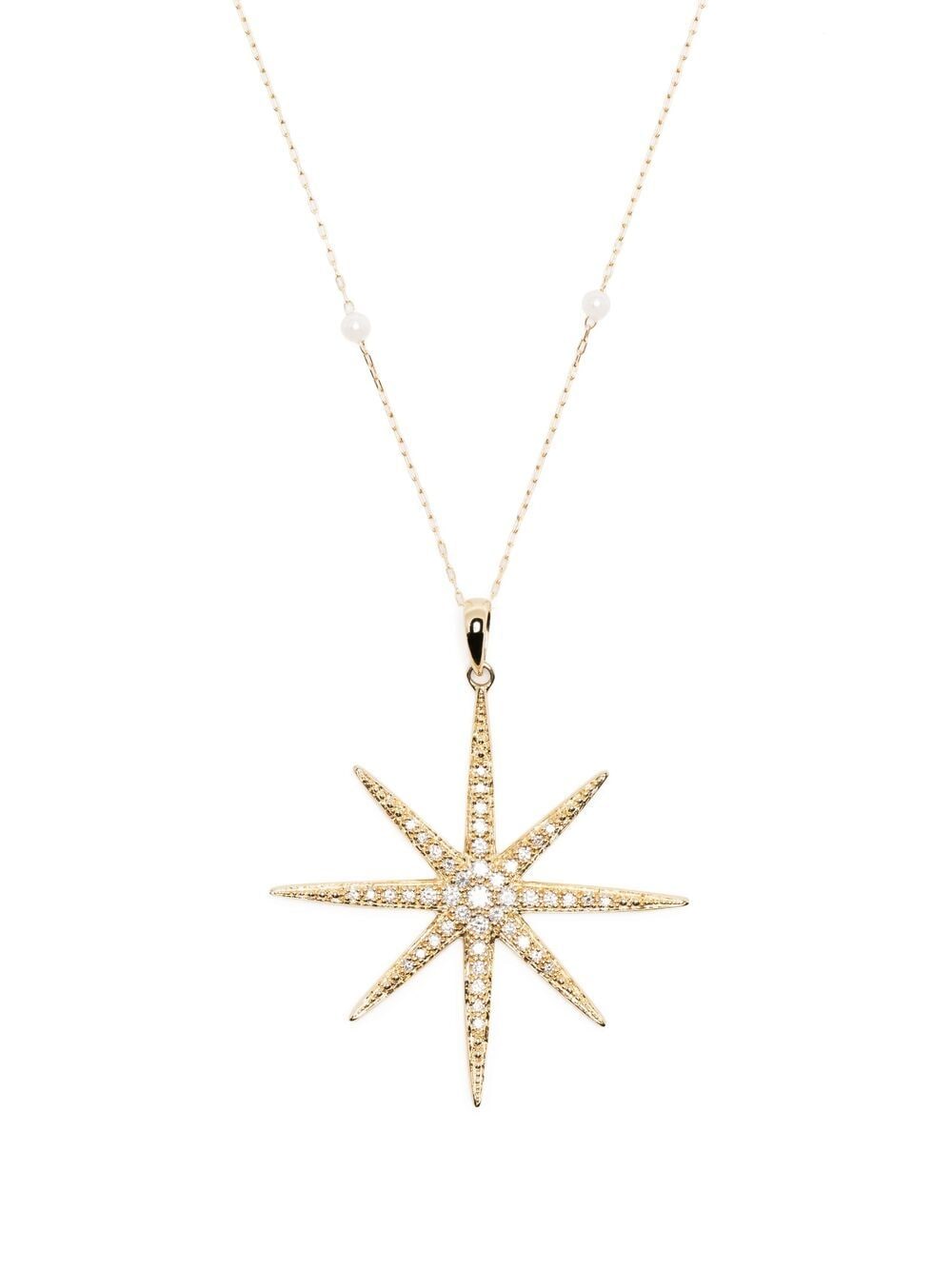 Mizuki 14kt yellow gold star diamond pearl chain necklace von Mizuki