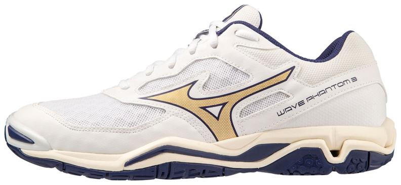 Mizuno Sport Handballschuh Wave Phantom 3 M Indoor Men - White/Blue Ribbon/MP Gold (Grösse: UK 8) von Mizuno Sport