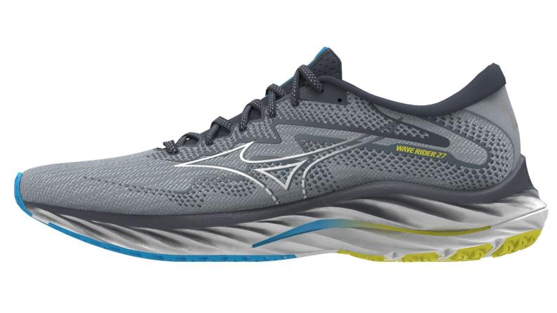 Mizuno Sport Laufschuh Wave Rider 27 M Neutral Men - Pearl Blue/White/Bolt 2 (Neon) (Grösse: UK 6.5) von Mizuno Sport