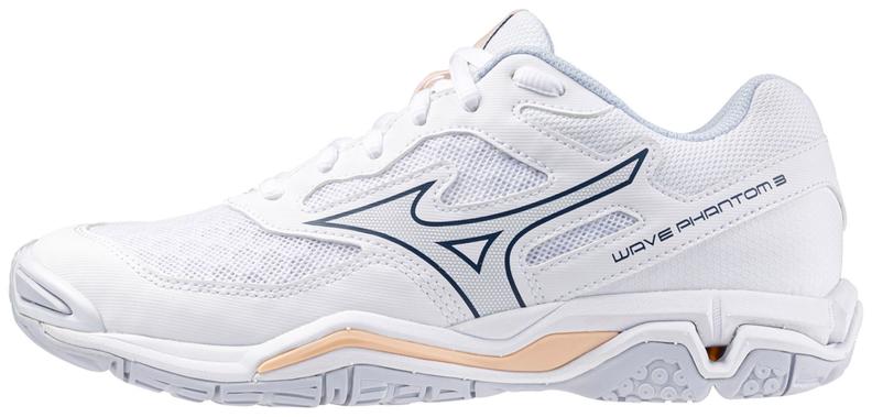 Mizuno Sport Handballschuh Wave Phantom 3 W Indoor Women - White/Navy Peony/Peach Parfait (Grösse: UK 4) von Mizuno Sport