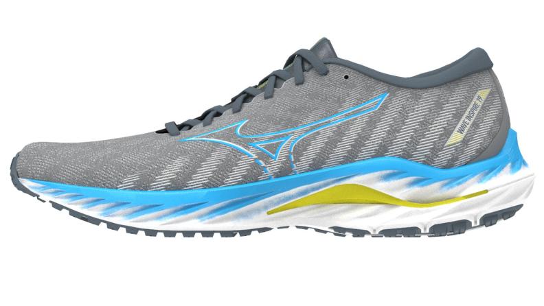 Mizuno Sport Laufschuh Wave Inspire 19 M Support Men - Ghost Gray/Jet Blue/Bolt 2 (Neon) (Grösse: UK 10.5) von Mizuno Sport