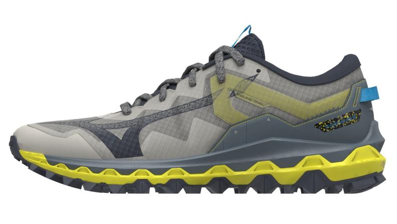 Mizuno Sport Trailrunning Schuh Wave Mujin 9 M Trail Running Men - Ghost Gray/Ombre Blue/Bolt 2 (Neon) (Grösse: UK 11) von Mizuno Sport