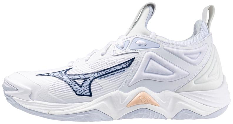 Mizuno Sport Volleyballschuh Wave Momentum 3 W Indoor Women - White/Navy Peony/Peach Parfait (Grösse: UK 5) von Mizuno Sport