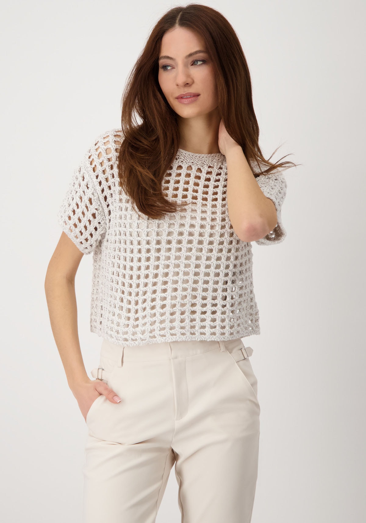 Monari Strickpullover »Pullover Ajour«, Mit Rundhalsausschnitt von Monari