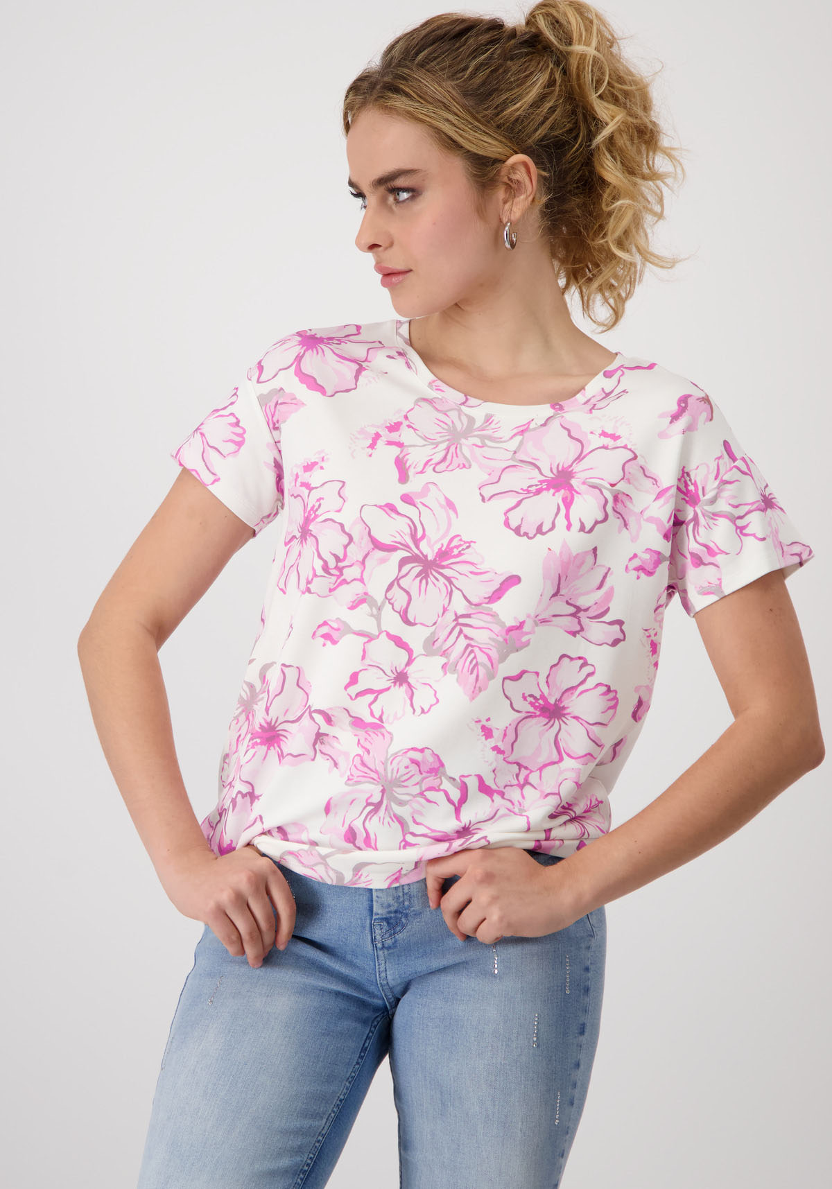Monari Rundhalsshirt, mit Blumendruck von Monari